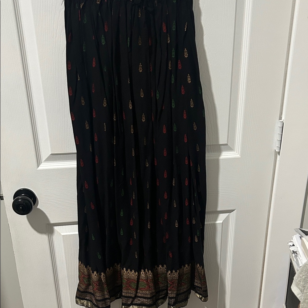 Elegant Black Maxi Skirt with Multicolor Details